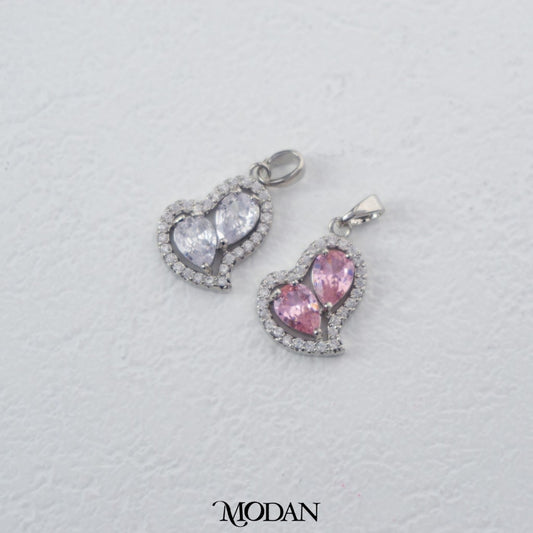 Pink/Clear Zirconia Micro Paved Heart Love Pendant DIY Pendant Liontin Bandul Kalung Berlian Merah Muda/Bening Hypoallergenic Gold Plated