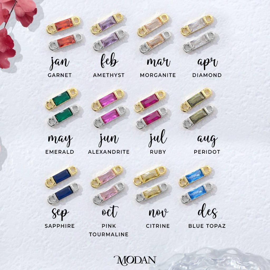 Colorful Rectangular Princess Cut Birthstone DIY Connector Liontin Bulan Lahir Warna-Warni Hypoallergenic Gold Filled