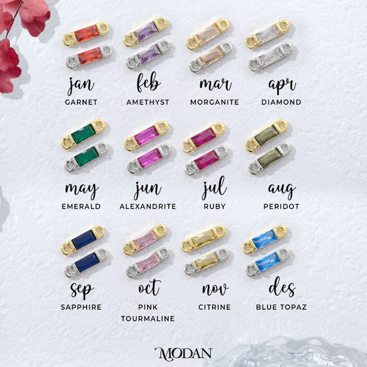 Colorful Rectangular Princess Cut Birthstone DIY Connector Liontin Bulan Lahir Warna-Warni Hypoallergenic Gold Filled