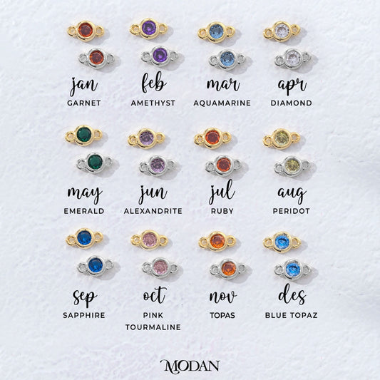Colorful Mini Round Birthstone DIY Connector Liontin Bulan Lahir Warna-Warni Hypoallergenic Gold Filled