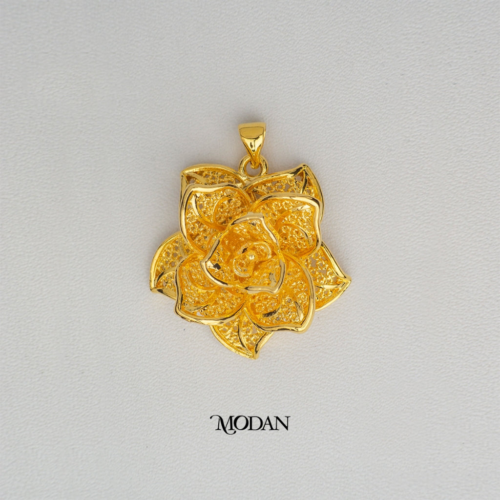 Plain Vintage Style 3D Rose Flower Pendant DIY Liontin Bandul Bunga Mawar Kebaya Hypoallergenic Gold Plated