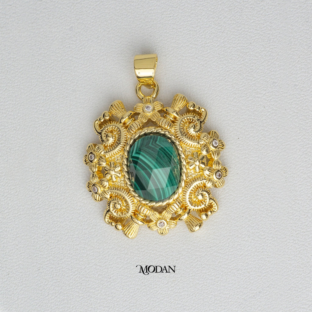 Antique Plain Green/Malachite Pendant DIY Liontin Bandul Vintage Hijau Antik Kebaya Traditional Hypoallergenic Gold Plated