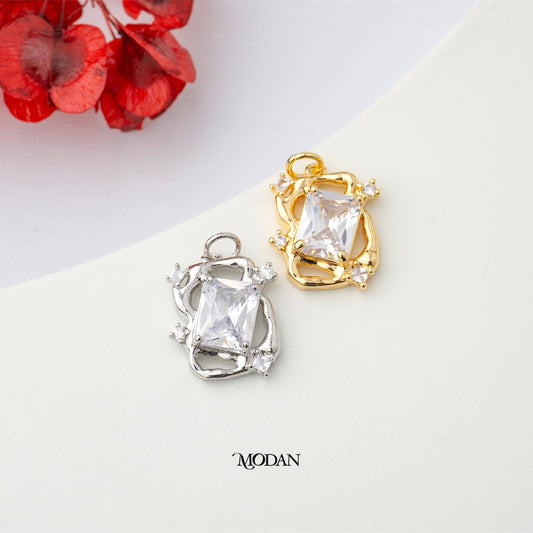 Sparkling Irregular Rectangle Shaped Pendant DIY Liontin Berlian Persegi Mata Satu Bingkai Abstrak Hypoallergenic Gold Plated