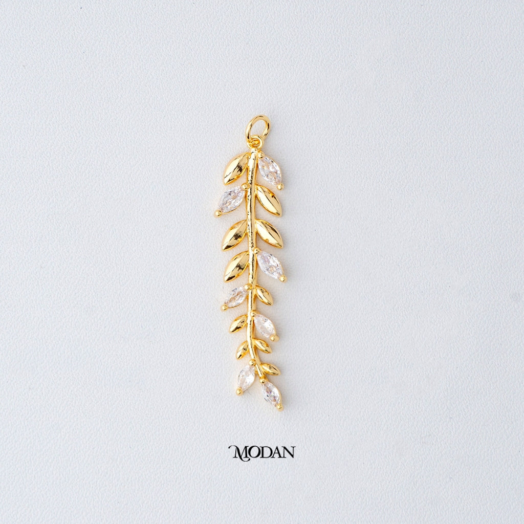 Long Cluster Marquise Leaf Pendant DIY Liontin Daun Pesta Hypoallergenic Gold Plated