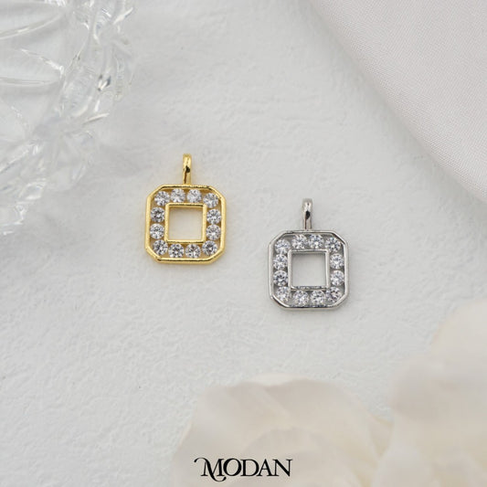 Open Back Rectangular Square Minimalist DIY Pendant Liontin Mata Satu Persegi Hypoallergenic Gold Plated