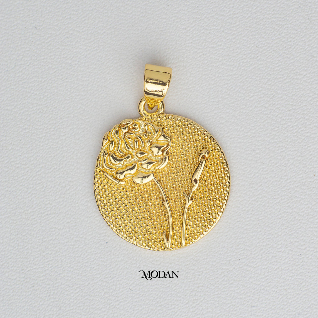 Golden Wild Flower Medallion Coin Pendant DIY Pendant Liontin Bunga Bulat Artistik Hypoallergenic Gold Filled