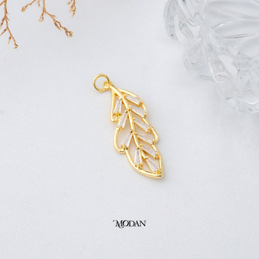 Elegant Cluster Baguette Leaf Pendant DIY Liontin Daun Pesta Hypoallergenic Gold Plated