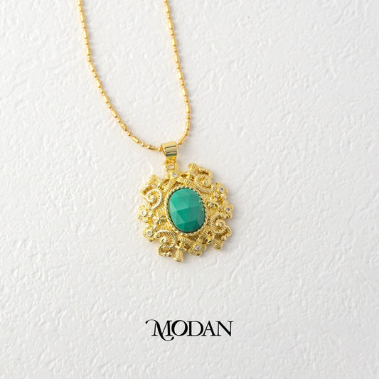 Antique Plain Green/Malachite Pendant DIY Liontin Bandul Vintage Hijau Antik Kebaya Traditional Hypoallergenic Gold Plated