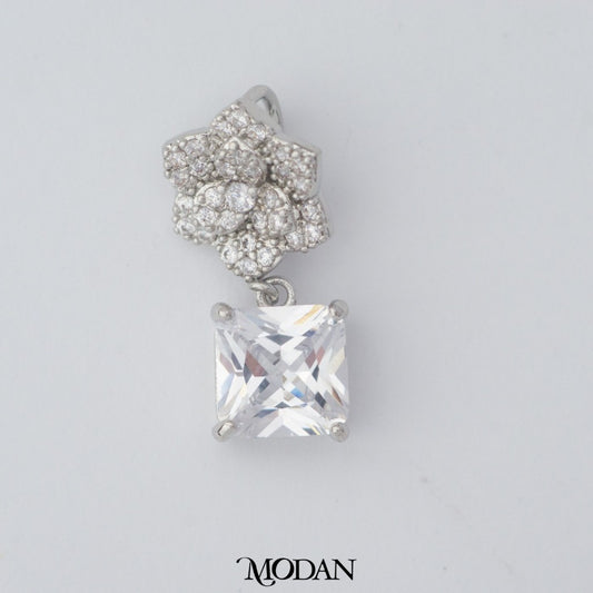 Simple Micro Paved Flower Square Dangle Pendant DIY Pendant Liontin Bunga Berlian Pasir Hypoallergenic Gold Filled