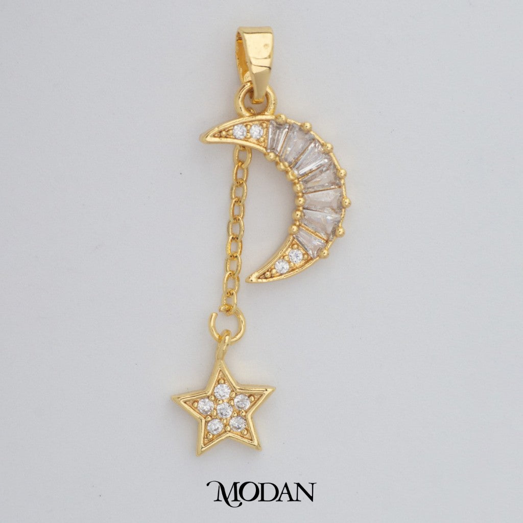 Sparkling Moon and Star Drop Pendant DIY Pendant Liontin Bulan Bintang Jurai Juntai Berlian Hypoallergenic Gold Filled