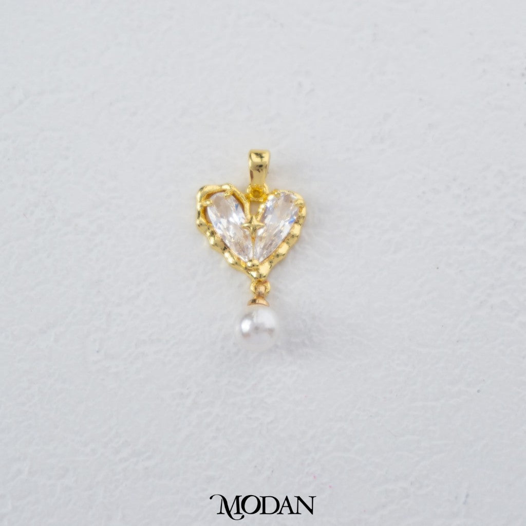 Sparkling Zirconia Love Heart Shaped Pearl Dangle Pendant DIY Pendant Liontin Bandul Kalung Bentuk Hati Cinta Berlian Mutiara Hypoallergenic Gold Plated
