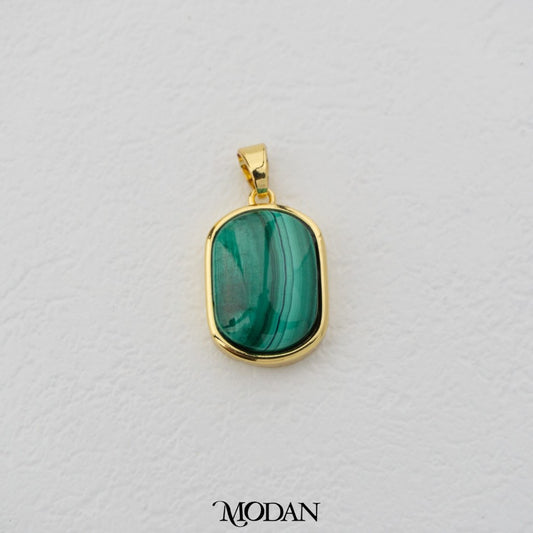 Natural Gemstones Malachite Round Rectangular Pendant DIY Pendant Liontin Bandul Kalung Batu Hijau Hypoallergenic Gold Filled