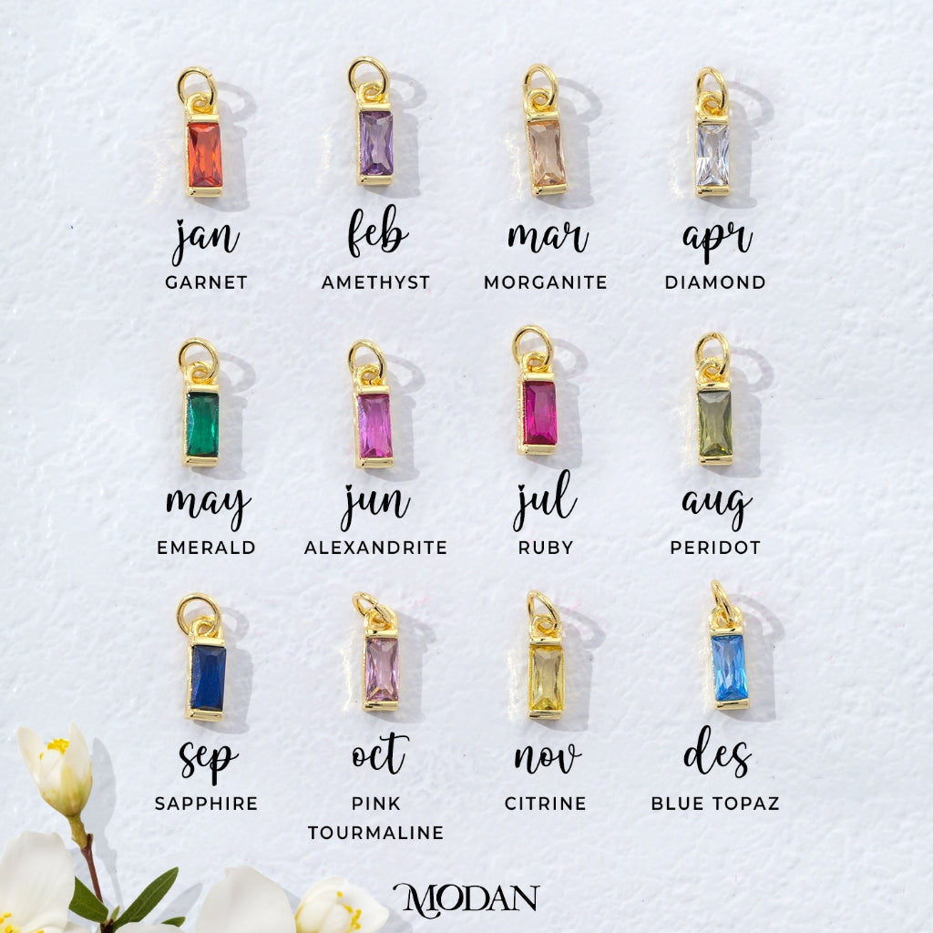 Colorful Mini Plain Rectangular Birthstone Charm DIY Charm Liontin Kalung Persegi Panjang Polos Bulan Lahir Warna-Warni Hypoallergenic Gold Filled