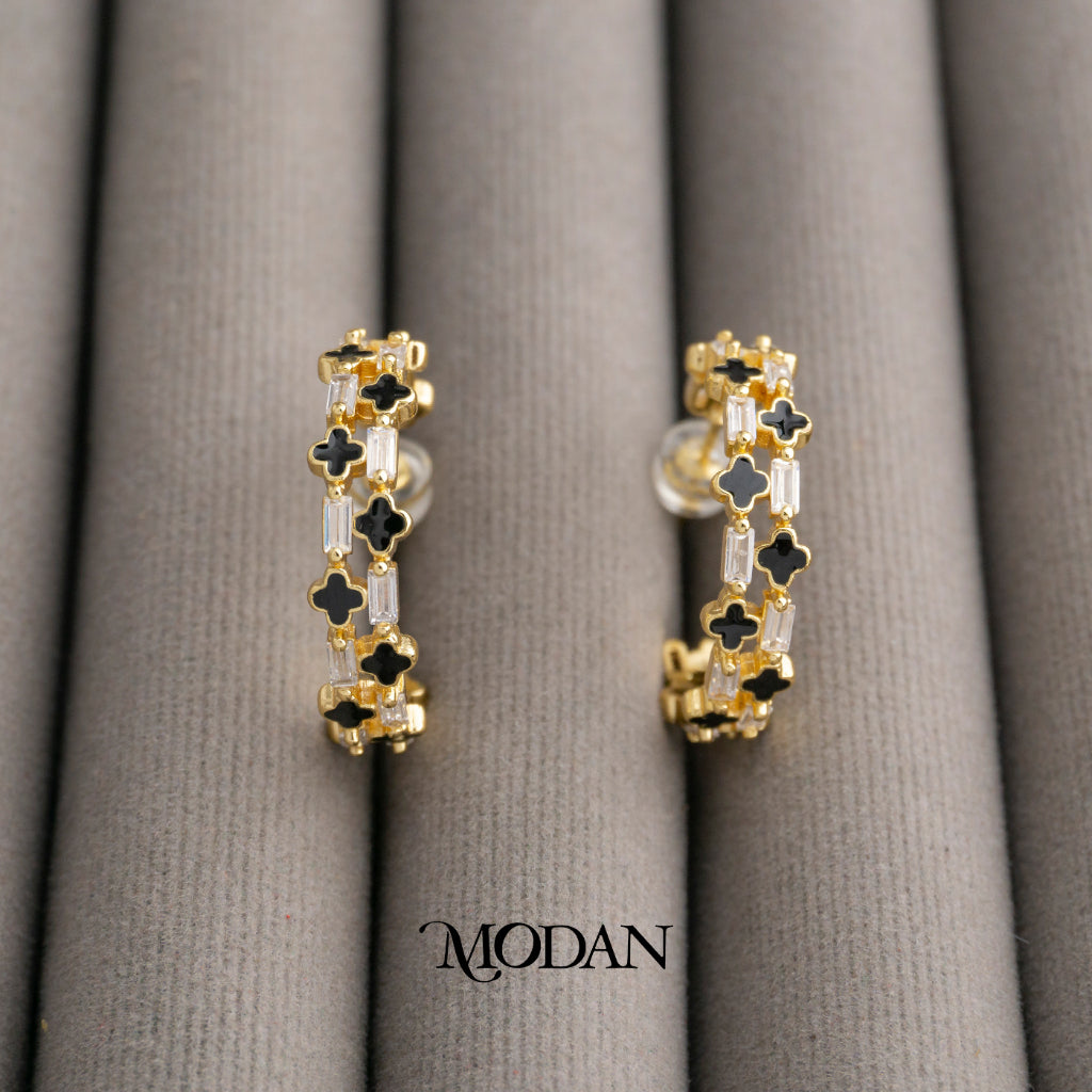 Black Clover C-Hoop Earrings Anting Bulat Daun Keberuntungan Hypoallergenic Gold Filled
