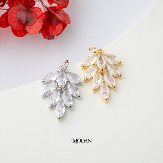 Sparkling Marquise Leaf DIY Pendant Liontin Daun Pesta Hypoallergenic Gold Plated