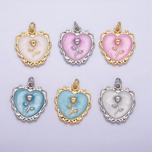 Enamel Rose Flower Love Charm DIY Charm Liontin Bunga Mawar Hati Hypoallergenic Gold Filled