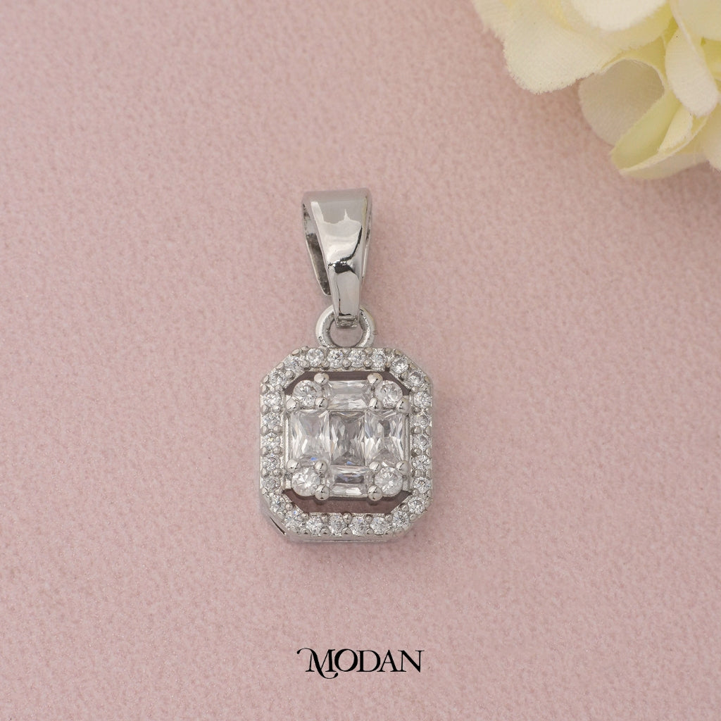 Baguette Cut Cluster Square Shaped Pendant DIY Pendant Liontin Pesta Persegi Hypoallergenic Gold Plated