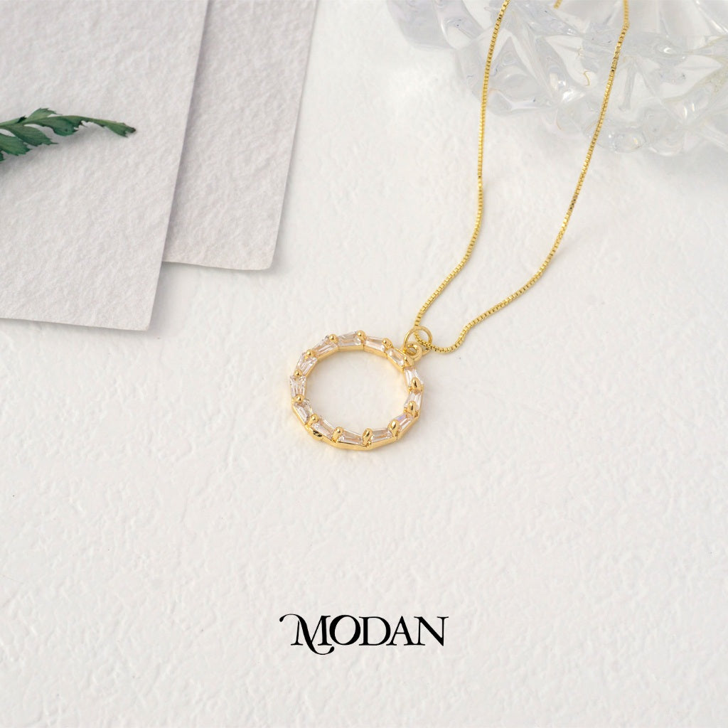 Sparkling Open Round Baguette Pendant DIY Pendant Liontin Pesta Bulat Berlian Hypoallergenic Gold Filled