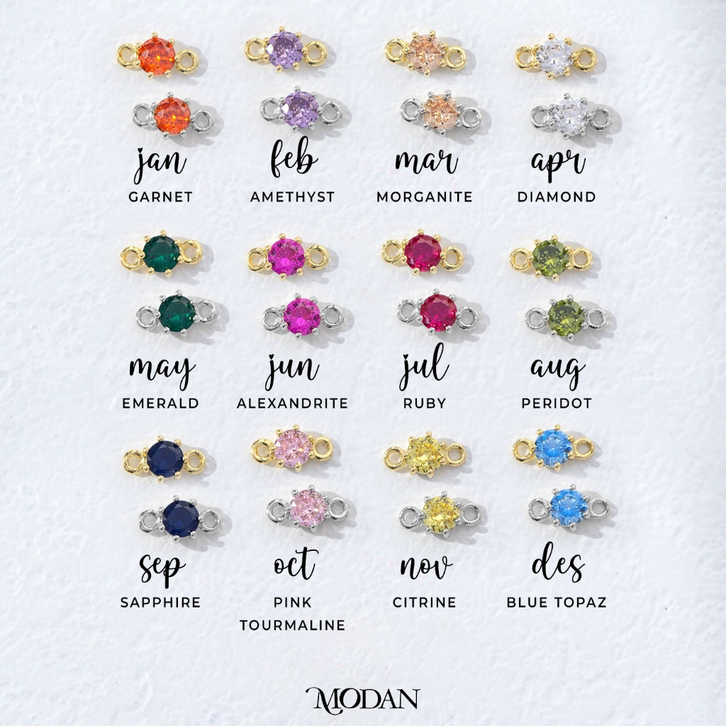 Colorful Round Birthstone DIY Connector Liontin Bulan Lahir Warna-Warni Hypoallergenic Gold Filled