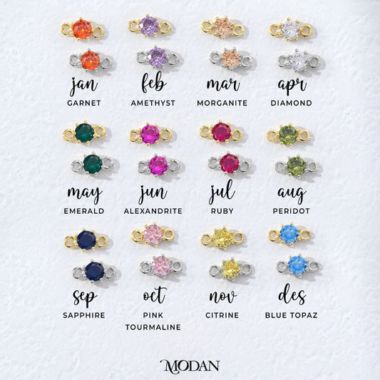 Colorful Round Birthstone DIY Connector Liontin Bulan Lahir Warna-Warni Hypoallergenic Gold Filled