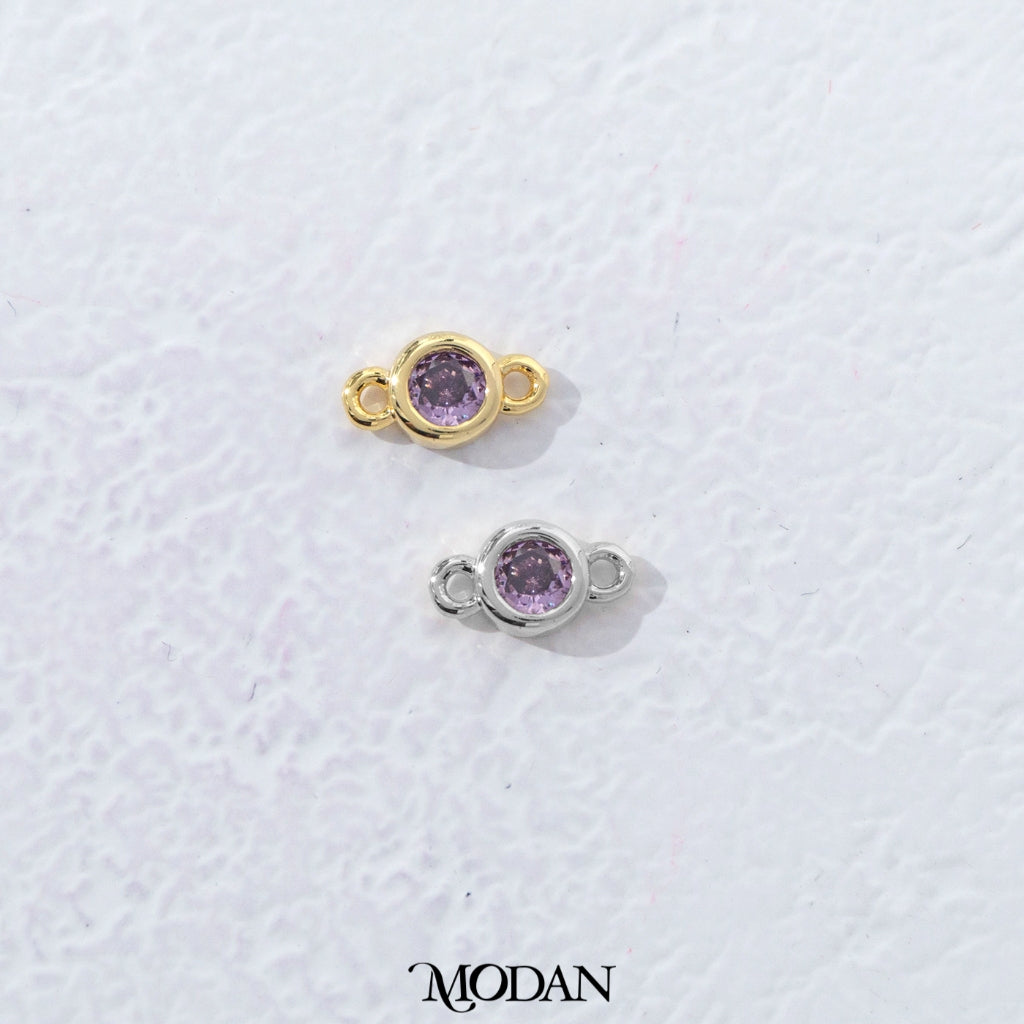 Colorful Mini Round Birthstone DIY Connector Liontin Bulan Lahir Warna-Warni Hypoallergenic Gold Filled