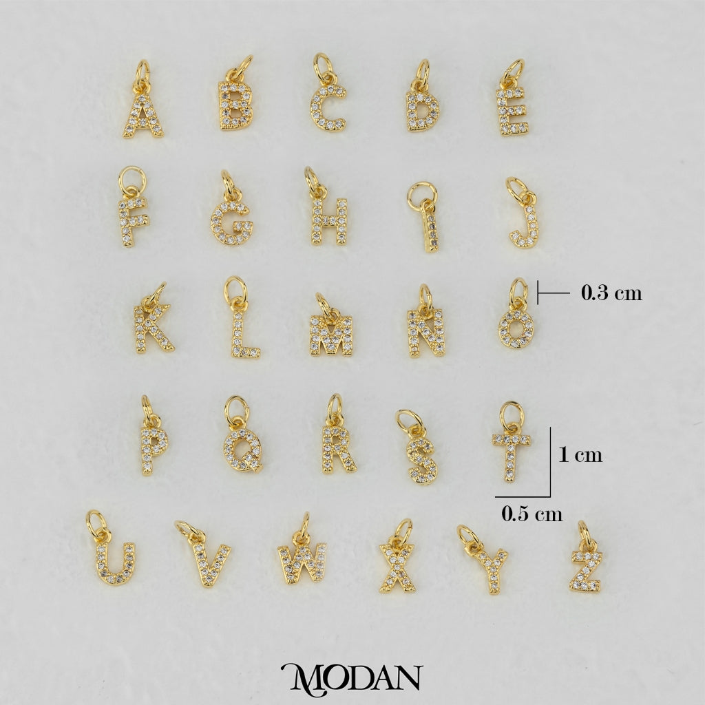Tiny Micro Paved Initial Name Alphabet Charm DIY Charm Liontin Kalung Gelang Huruf Abjad Berlian Pasir Hypoallergenic Gold Filled