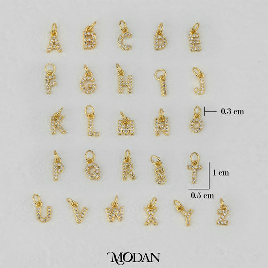 Tiny Micro Paved Initial Name Alphabet Charm DIY Charm Liontin Kalung Gelang Huruf Abjad Berlian Pasir Hypoallergenic Gold Filled