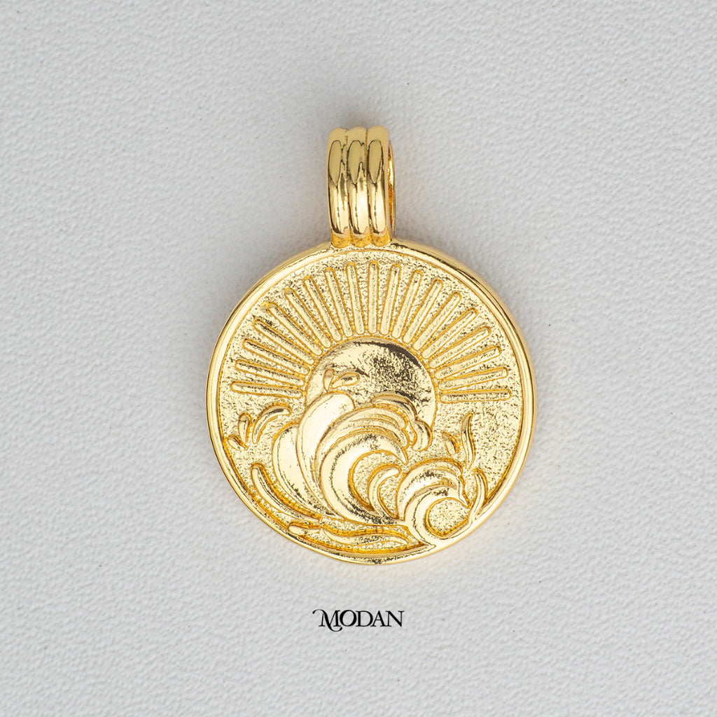 Elements Water Air Fire Earth Coin Medallion Pendant DIY Pendant Liontin Elemen Air Udara Api Tanah Hypoallergenic Gold Filled