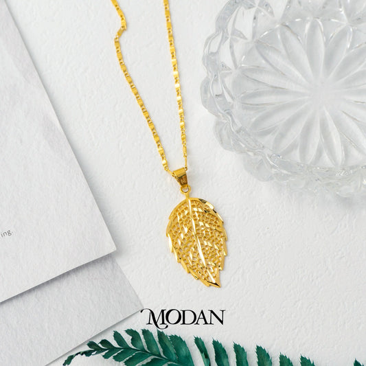 Golden Vintage Textured Leaf Pendant DIY Liontin Bandul Daun Hypoallergenic Gold Plated