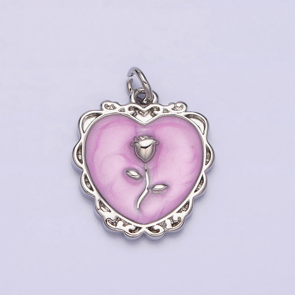 Enamel Rose Flower Love Charm DIY Charm Liontin Bunga Mawar Hati Hypoallergenic Gold Filled