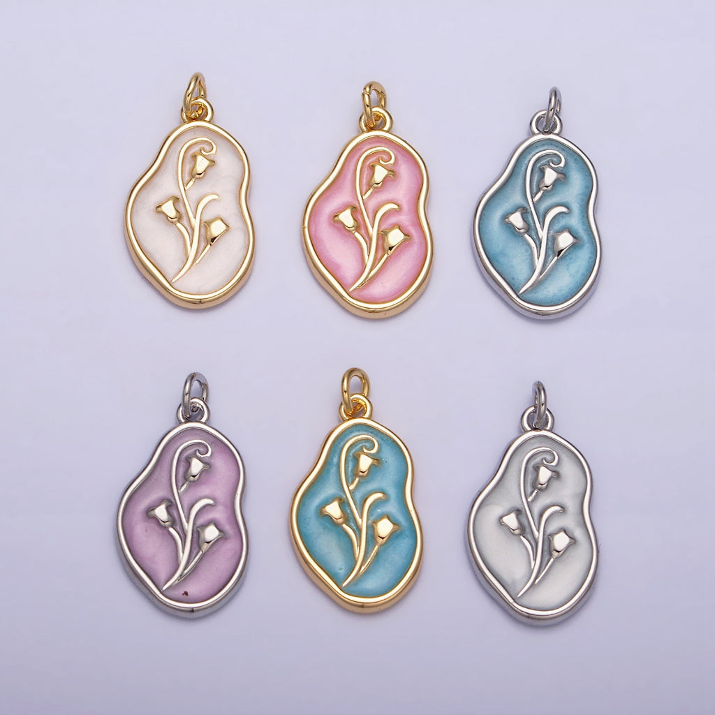 Tulips Flower Enamel Abstract DIY Charm Liontin Bunga Tulip Abstrak Hypoallergenic Gold Filled