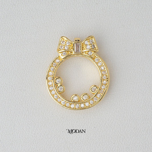 Open Back Christmas Wreath Ribbon Bow Pendant DIY Pendant Liontin Karangan Bunga Pita Natal Hypoallergenic Gold Plated