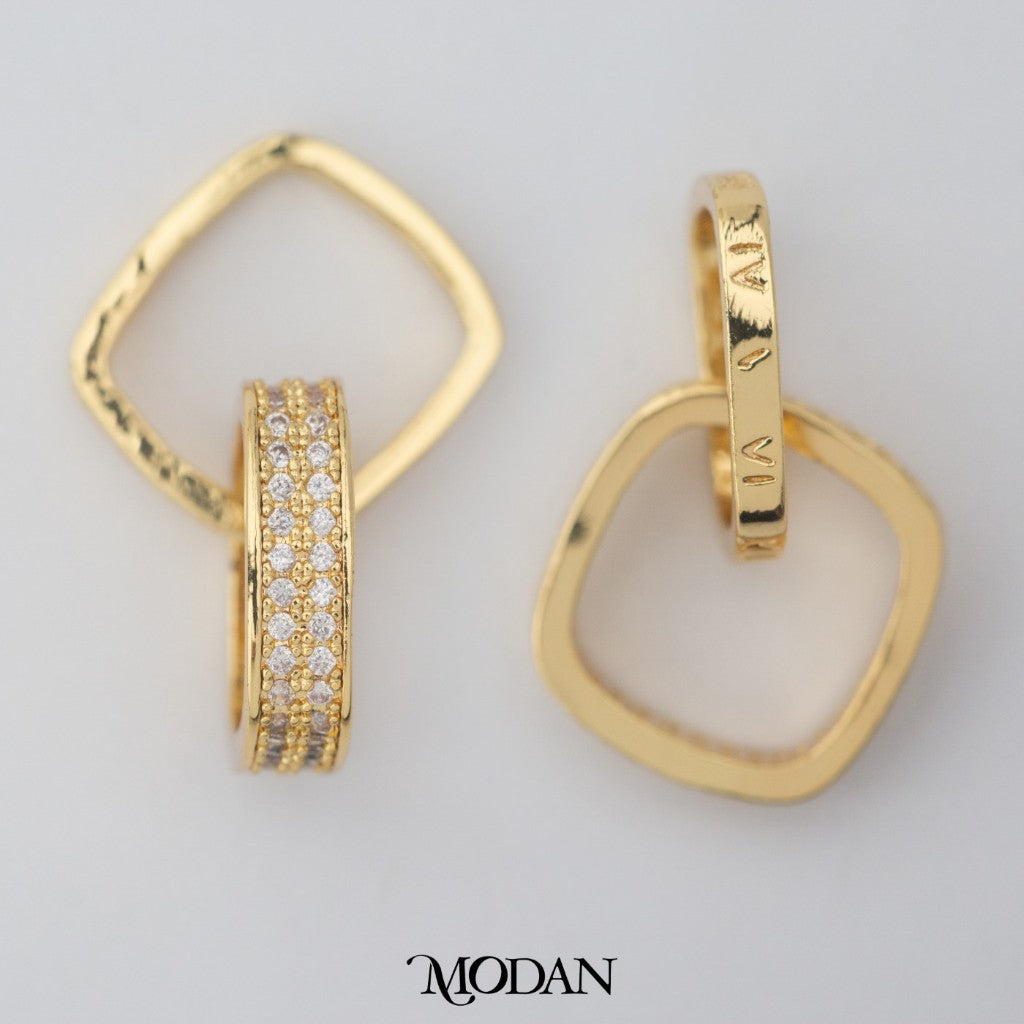 Textured and Micro Paved Interlocking Geometrical Square Pendant DIY Pendant Liontin Persegi Gandeng Hypoallergenic Gold Filled