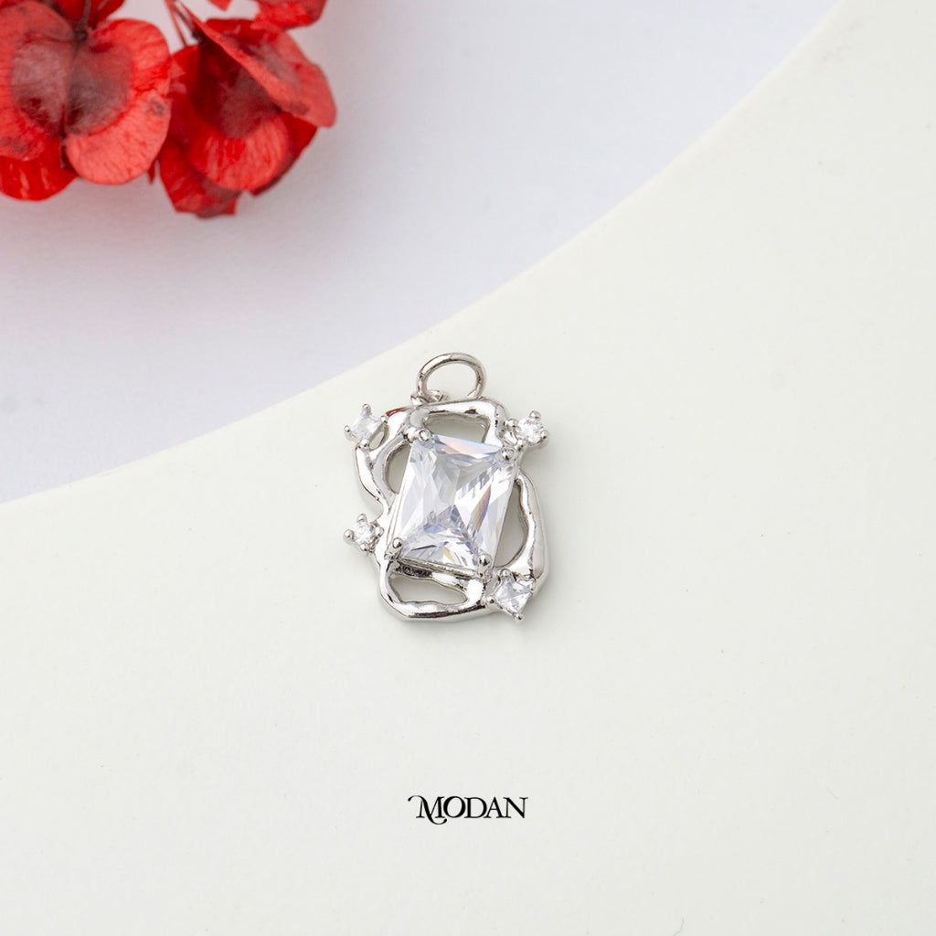 Sparkling Irregular Rectangle Shaped Pendant DIY Liontin Berlian Persegi Mata Satu Bingkai Abstrak Hypoallergenic Gold Plated