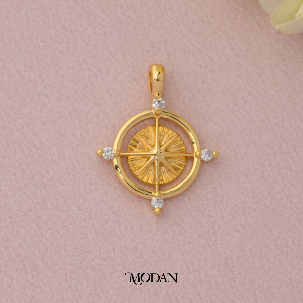 Round Compass DIY Pendant Liontin Kompas Hypoallergenic Gold Plated