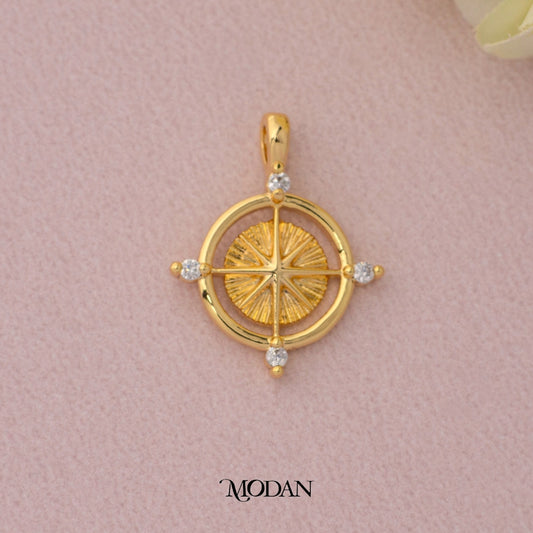Round Compass DIY Pendant Liontin Kompas Hypoallergenic Gold Plated