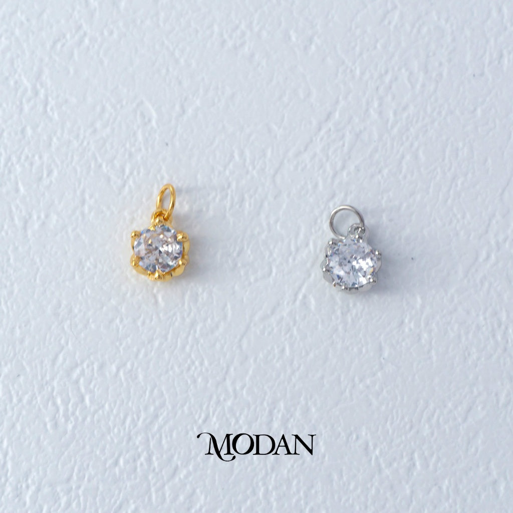 Mini Solitaire Charm DIY Charm Liontin Berlian Bulat Kecil Hypoallergenic Gold Filled