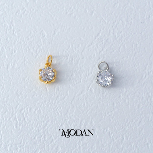 Mini Solitaire Charm DIY Charm Liontin Berlian Bulat Kecil Hypoallergenic Gold Filled