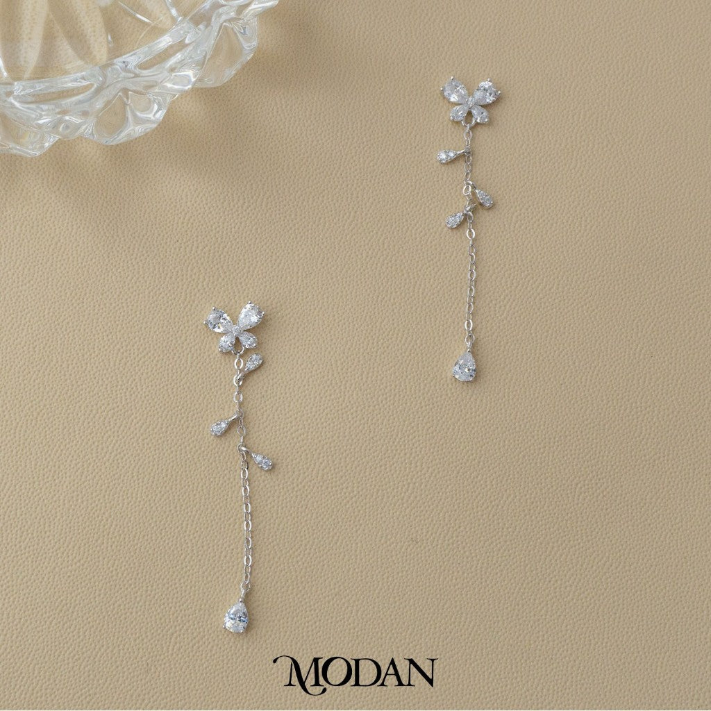 Sparkling Bridal Butterfly Drop Stud Earrings Anting Tusuk Pesta Kupu-Kupu Hypoallergenic Sterling Silver S925