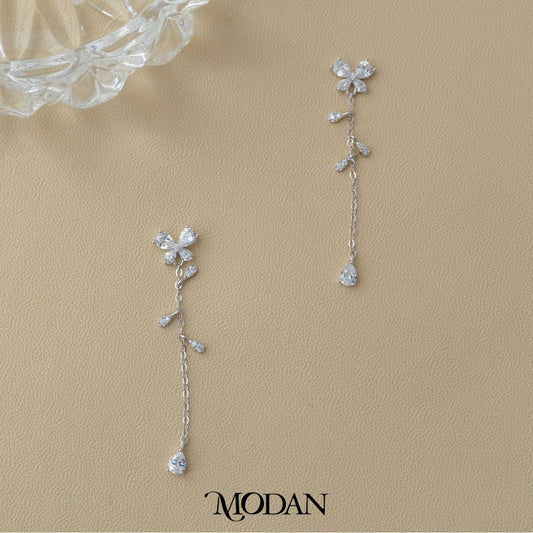 Sparkling Bridal Butterfly Drop Stud Earrings Anting Tusuk Pesta Kupu-Kupu Hypoallergenic Sterling Silver S925