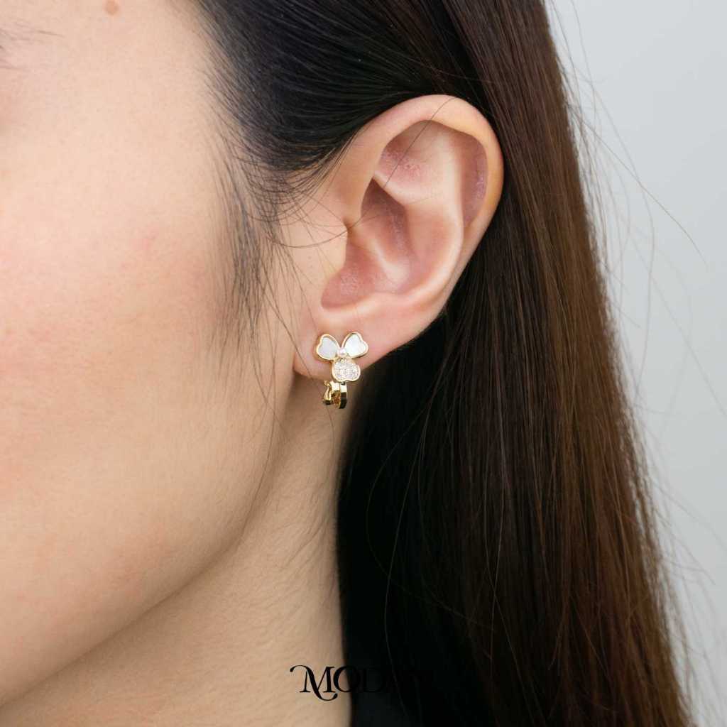 Blooming Mini Flower MOP Clip on Earrings Anting Jepit Bunga Hijab Hypoallergenic Gold Plated