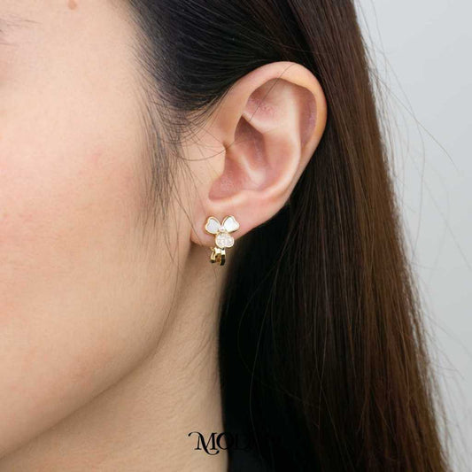 Blooming Mini Flower MOP Clip on Earrings Anting Jepit Bunga Hijab Hypoallergenic Gold Plated