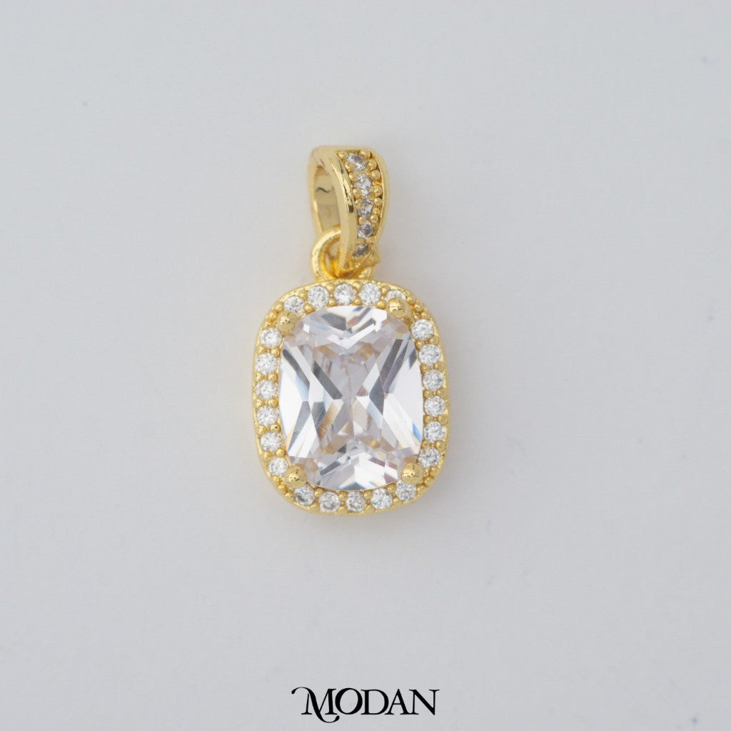 Solitaire Round Rectangular Pendant DIY Pendant Liontin Berlian Elegan Mata Satu Hypoallergenic Gold Filled