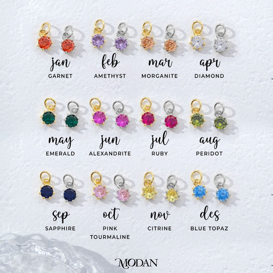 Mini Colorful Round Birthstone Charm DIY Charm Liontin Kalung Bulat 6 Sisi Bulan Lahir Warna-Warni Hypoallergenic Gold Filled