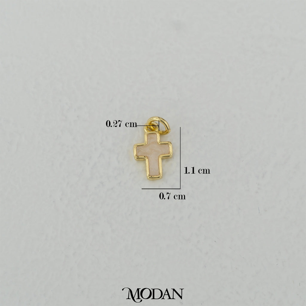 Mini White Enamel Religious Cross Charm DIY Charm Liontin Salib Kecil Hypoallergenic Gold Filled