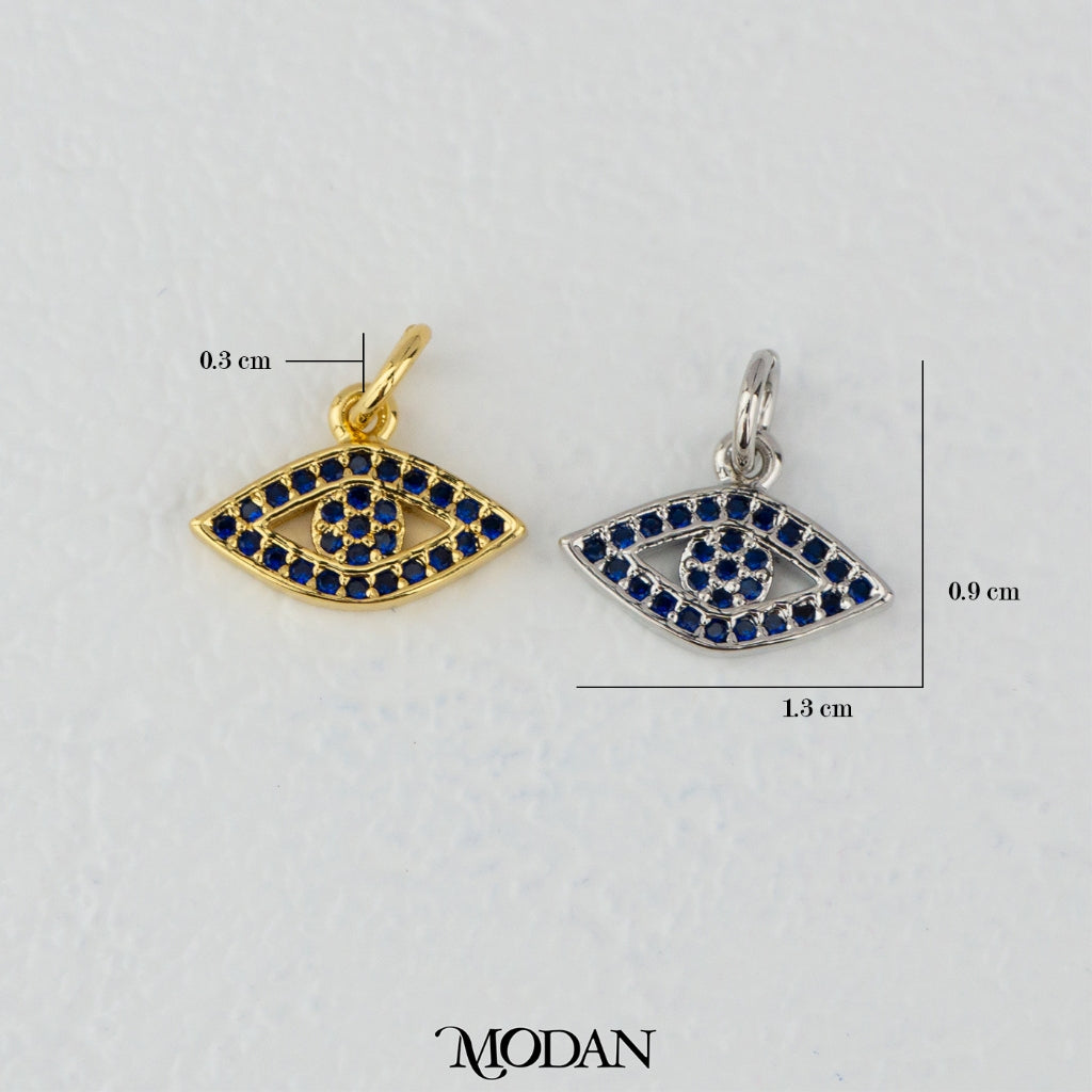 Sparkling Blue Micro Paved Evil Eye Charm DIY Charm Liontin Mata Iblis Berlian Pasir Biru Hypoallergenic Gold Filled