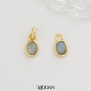 Gold Oval Colorful Natural Gemstones Charm DIY Charm Liontin Batuan Alam Oval Warna-Warni Hypoallergenic Gold Filled
