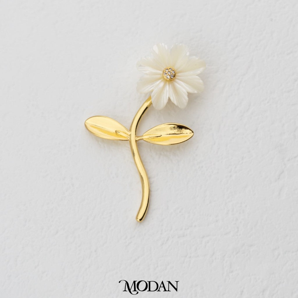 White Shell Pearl Poppy & Daisy Flower Pendant DIY Pendant Liontin Bunga Popi dan Aster Putih Hypoallergenic Gold Plated
