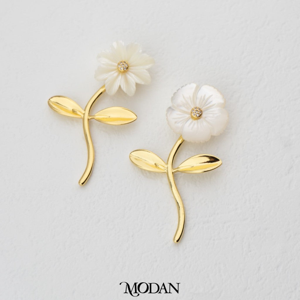 White Shell Pearl Poppy & Daisy Flower Pendant DIY Pendant Liontin Bunga Popi dan Aster Putih Hypoallergenic Gold Plated