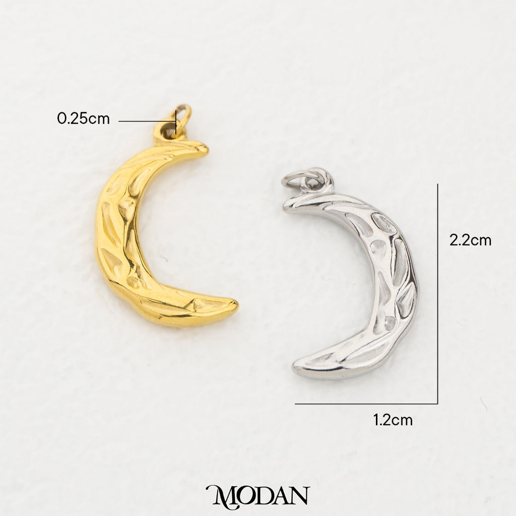 Plain Textured Crescent Moon DIY Charm Liontin Bulan Sabit Hypoallergenic Stainless Steel